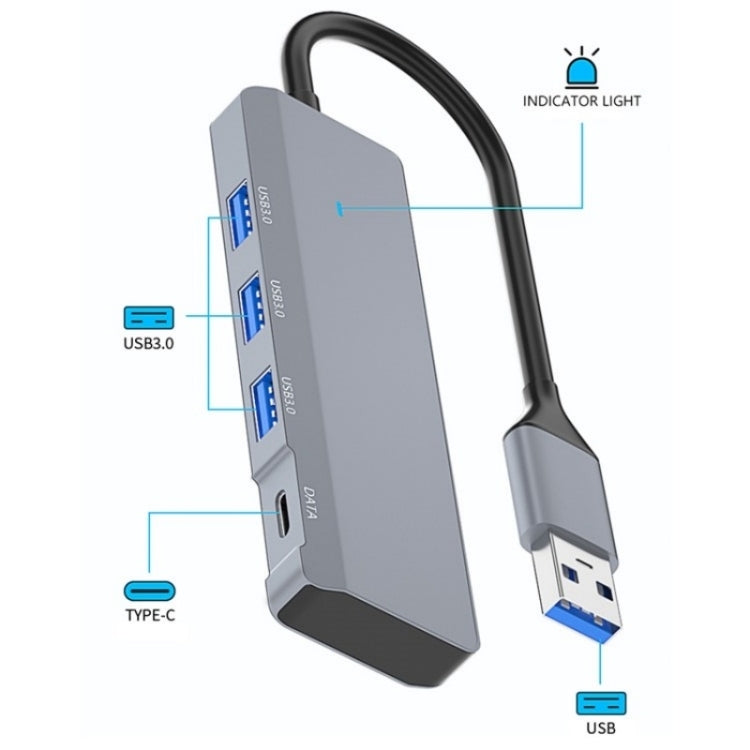 ADS-309A  Aluminum Alloy USB to 3  x USB 3.0 + Type-C Data Port Expansion Hub Adapter - USB 3.0 HUB by PMC Jewellery | Online Shopping South Africa | PMC Jewellery | Buy Now Pay Later Mobicred