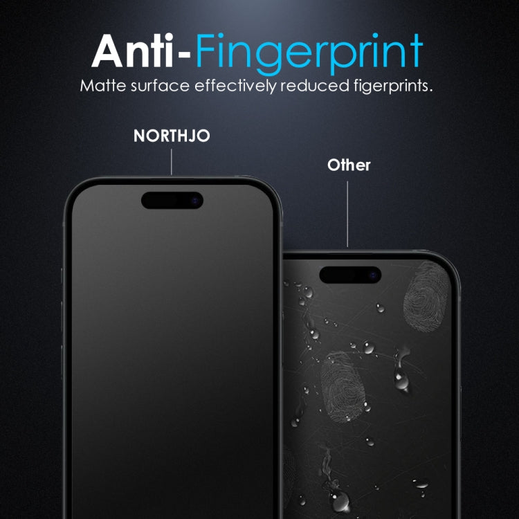 For iPhone 16 NORTHJO Matte Silkscreen Anti-Fingerprint Tempered Glass Film - Tempered Glass Film by NORTHJO | Online Shopping South Africa | PMC Jewellery | Buy Now Pay Later Mobicred