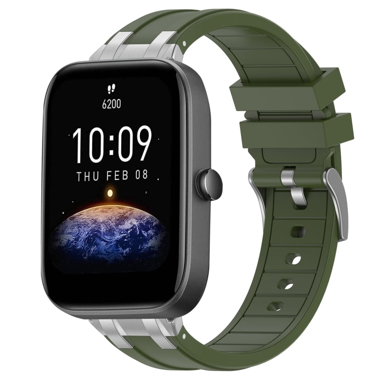 For Amazfit Bip3 Pro 20mm Quick Release Silver Buckle Royal Silicone Watch Band(Olive Green) - free shipping - PMC TechLife - Order now!