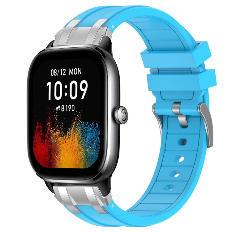 For Amazfit GTS4 Mini 20mm Quick Release Silver Buckle Royal Silicone Watch Band(Sky Blue) - free shipping - PMC TechLife - Order now!