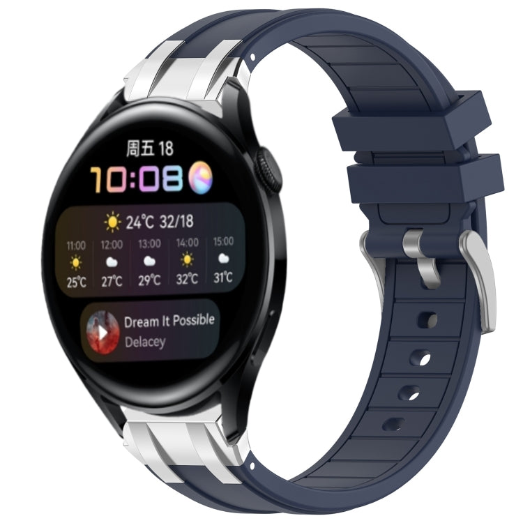 For Huawei Watch 3 22mm Quick Release Silver Buckle Royal Silicone Watch Band(Navy Blue) - free shipping - PMC TechLife - Order now!