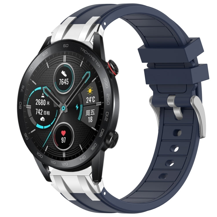 For Honor Magic Watch 2 46mm 22mm Quick Release Silver Buckle Royal Silicone Watch Band(Navy Blue) - free shipping - PMC TechLife - Order now!