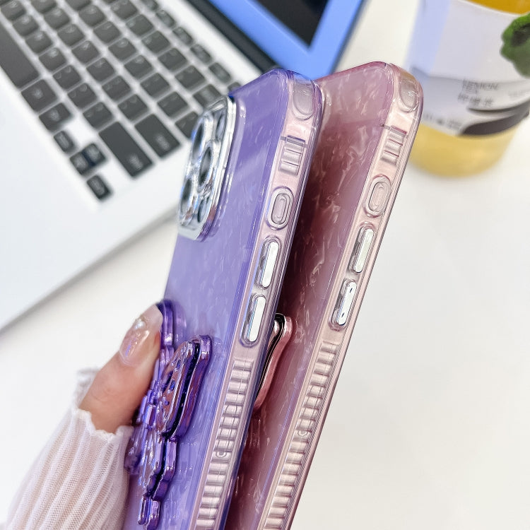 For iPhone 16e Plating Glitter Texture Butterfly Holder TPU Phone Case with Lens Film(Purple Shell Pattern) - free shipping - PMC TechLife - Order now!