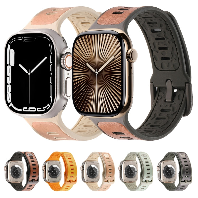For Apple Watch Ultra 49mm Leather Skin Silicone Watch Band(Orange) - Watch Bands by PMC TechLife | Online Shopping South Africa | PMC TechLife | Buy Now Pay Later Mobicred