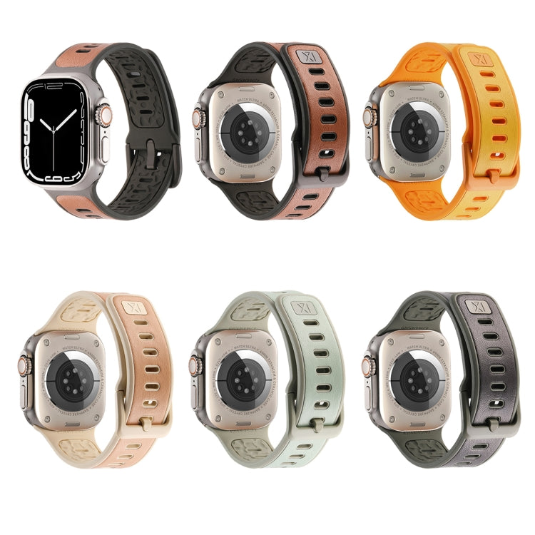 For Apple Watch Ultra 2 49mm Leather Skin Silicone Watch Band(Brown) - Watch Bands by PMC TechLife | Online Shopping South Africa | PMC TechLife | Buy Now Pay Later Mobicred