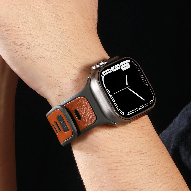 For Apple Watch Ultra 49mm Leather Skin Silicone Watch Band(Brown) - Watch Bands by PMC TechLife | Online Shopping South Africa | PMC TechLife | Buy Now Pay Later Mobicred