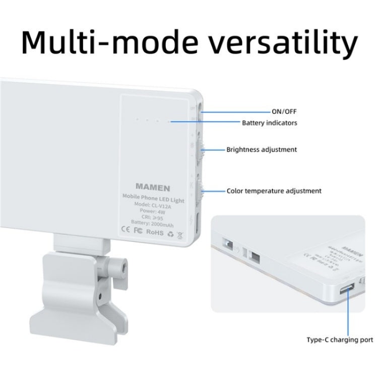 V12A Phone Laptop Video Conference Fill Lamp Portable Selfie Live Streaming LED Fill Light(White) - Selfie Light by PMC TechLife | Online Shopping South Africa | PMC TechLife | Buy Now Pay Later Mobicred