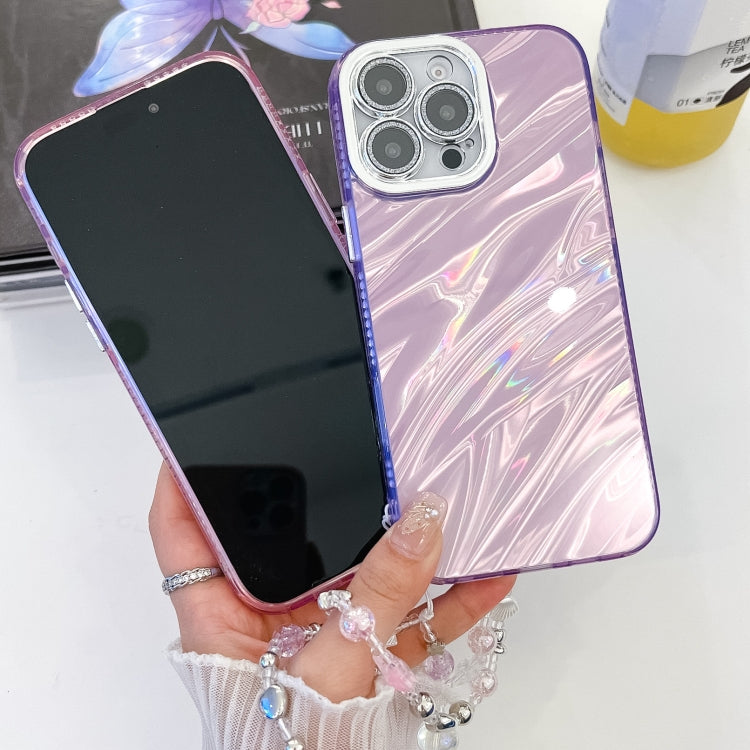For iPhone 16e Plating Glitter Texture Chain Wristband TPU Phone Case with Lens Film(Pink Feathers) - iPhone 16e Cases by PMC TechLife | Online Shopping South Africa | PMC TechLife | Buy Now Pay Later Mobicred