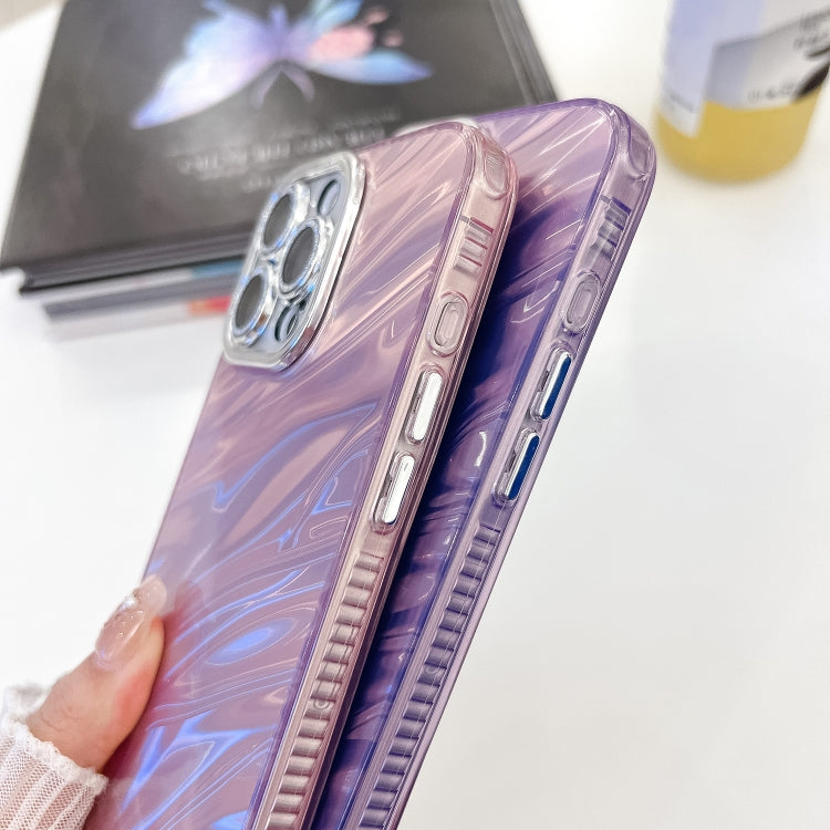 For iPhone 16e Plating Glitter Texture Chain Wristband TPU Phone Case with Lens Film(Purple Feathers) - iPhone 16e Cases by PMC TechLife | Online Shopping South Africa | PMC TechLife | Buy Now Pay Later Mobicred