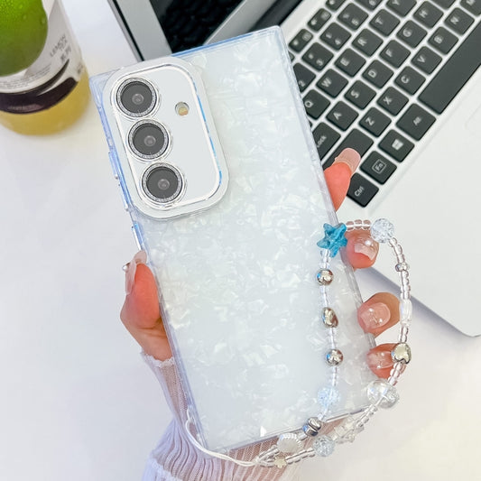 For Samsung Galaxy S25 5G Plating Glitter Texture Chain Wristband TPU Phone Case with Lens Film(White Shell Pattern) - Galaxy S25 5G Cases by PMC Jewellery | Online Shopping South Africa | PMC Jewellery | Buy Now Pay Later Mobicred