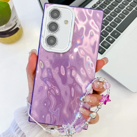 For Samsung Galaxy S25+ 5G Plating Glitter Texture Chain Wristband TPU Phone Case with Lens Film(Purple Wrinkles) - Galaxy S25+ 5G Cases by PMC Jewellery | Online Shopping South Africa | PMC Jewellery | Buy Now Pay Later Mobicred