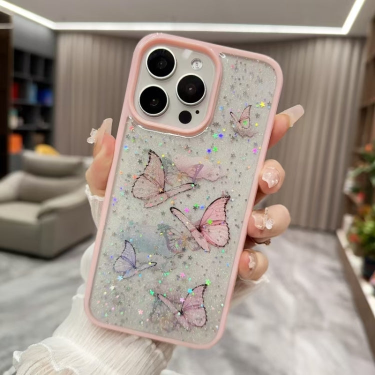 For iPhone 16 Pro Color Butterfly Glitter Epoxy TPU Phone Case(Pink) - iPhone 16 Pro Cases by PMC TechLife | Online Shopping South Africa | PMC TechLife | Buy Now Pay Later Mobicred