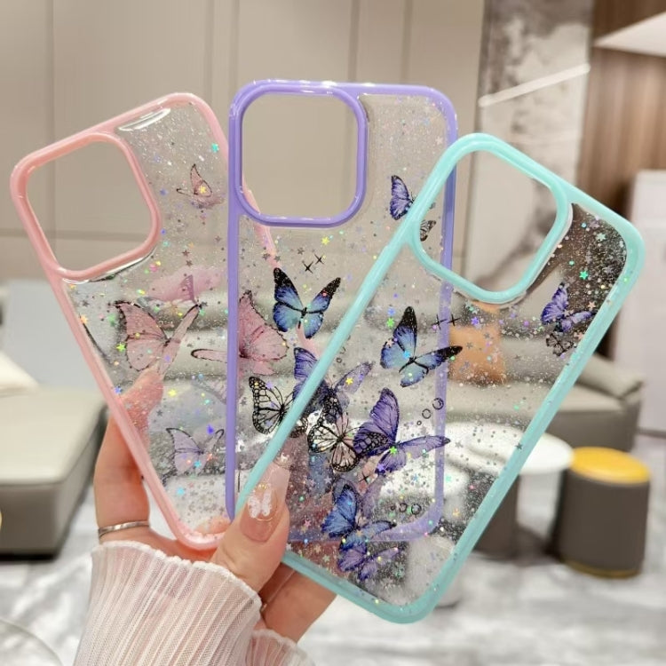 For iPhone 16 Pro Max Color Butterfly Glitter Epoxy TPU Phone Case(Green) - iPhone 16 Pro Max Cases by PMC TechLife | Online Shopping South Africa | PMC TechLife | Buy Now Pay Later Mobicred