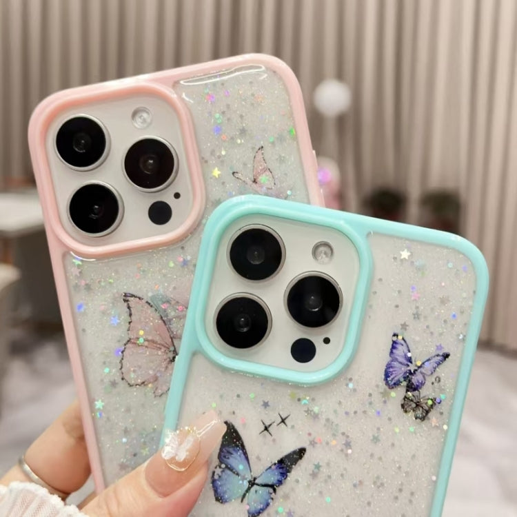 For iPhone 16 Plus Color Butterfly Glitter Epoxy TPU Phone Case(Purple) - iPhone 16 Plus Cases by PMC TechLife | Online Shopping South Africa | PMC TechLife | Buy Now Pay Later Mobicred