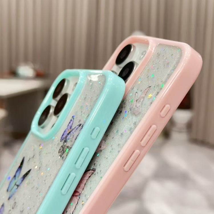 For iPhone 16 Plus Color Butterfly Glitter Epoxy TPU Phone Case(Purple) - iPhone 16 Plus Cases by PMC TechLife | Online Shopping South Africa | PMC TechLife | Buy Now Pay Later Mobicred