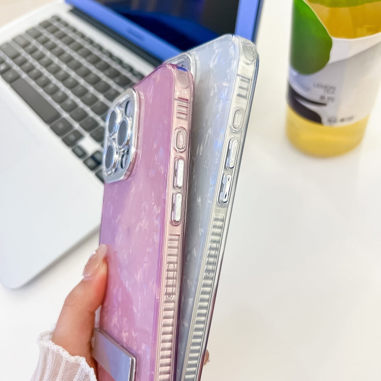 For iPhone 16e Plating Glitter Texture Fold Holder TPU Phone Case with Lens Film(White Wrinkles) - iPhone 16e Cases by PMC TechLife | Online Shopping South Africa | PMC TechLife | Buy Now Pay Later Mobicred