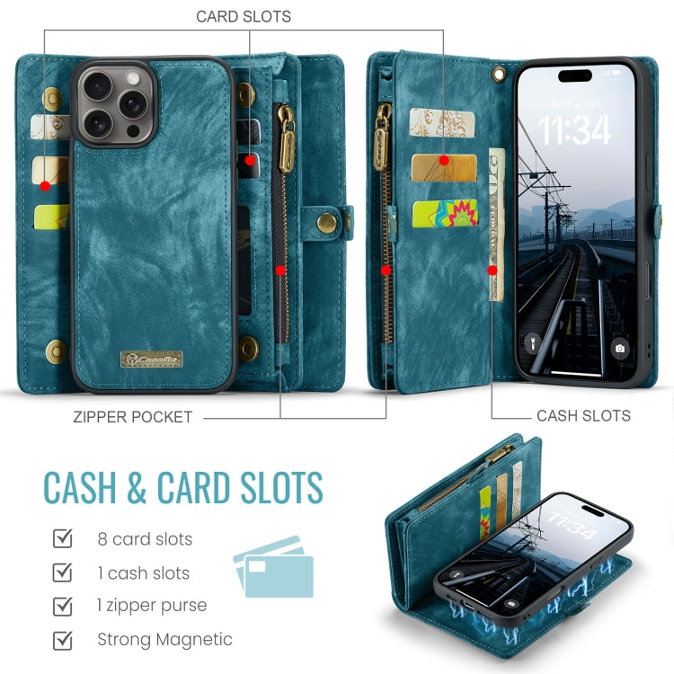 For iPhone 16 Pro CaseMe 008 Detachable Multifunctional Leather Phone Case(Blue) - free shipping - PMC TechLife - Order now!