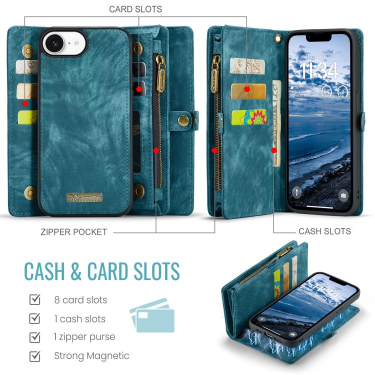For iPhone 16e CaseMe 008 Detachable Multifunctional Leather Phone Case(Blue) - free shipping - PMC TechLife - Order now!