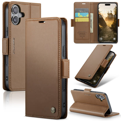 For iPhone 16 Plus CaseMe 023 Butterfly Buckle Litchi Texture RFID Anti-theft Leather Phone Case(Brown) - iPhone 16 Plus Cases by CaseMe | Online Shopping South Africa | PMC Jewellery | Buy Now Pay Later Mobicred