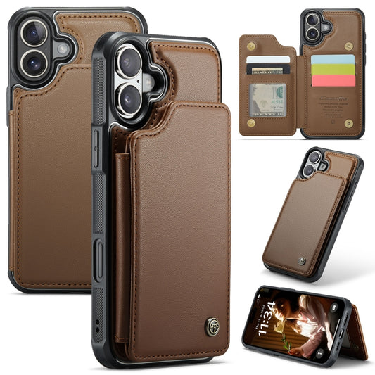 For iPhone 16 Plus CaseMe C22 Card Slots Holder RFID Anti-theft Phone Case(Brown) - iPhone 16 Plus Cases by CaseMe | Online Shopping South Africa | PMC Jewellery | Buy Now Pay Later Mobicred