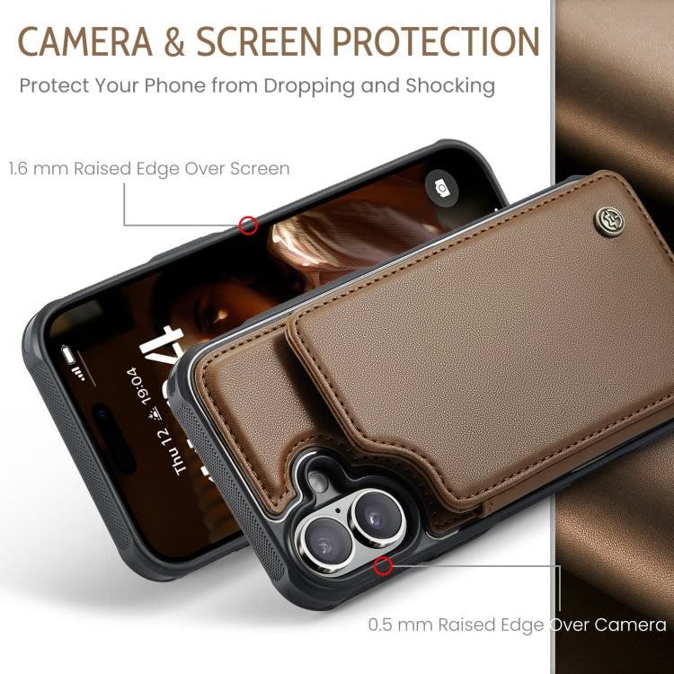 For iPhone 16 Plus CaseMe C22 Card Slots Holder RFID Anti-theft Phone Case(Brown) - iPhone 16 Plus Cases by CaseMe | Online Shopping South Africa | PMC Jewellery | Buy Now Pay Later Mobicred