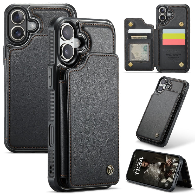 For iPhone 16 Plus CaseMe C22 Card Slots Holder RFID Anti-theft Phone Case(Black) - free shipping - PMC Jewellery - Order now!