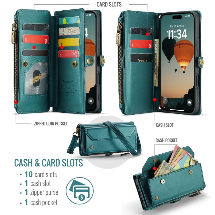 For iPhone 16 Plus CaseMe C36 Card Slots Zipper Wallet RFID Anti-theft Leather Phone Case(Blue) - iPhone 16 Plus Cases by CaseMe | Online Shopping South Africa | PMC Jewellery | Buy Now Pay Later Mobicred