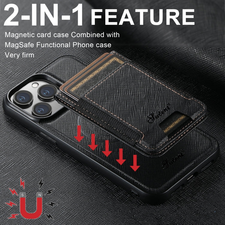 For iPhone 15 Pro Max Suteni H17 Cross Grain Leather MagSafe Detachable Wallet Phone Case(Black) - iPhone 15 Pro Max Cases by Suteni | Online Shopping South Africa | PMC Jewellery | Buy Now Pay Later Mobicred