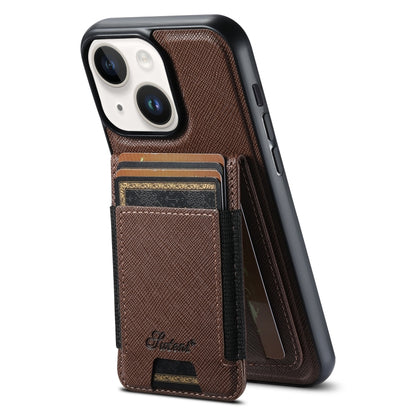 For iPhone 13 Suteni H17 Cross Grain Leather MagSafe Detachable Wallet Phone Case(Brown) - iPhone 13 Cases by Suteni | Online Shopping South Africa | PMC Jewellery | Buy Now Pay Later Mobicred