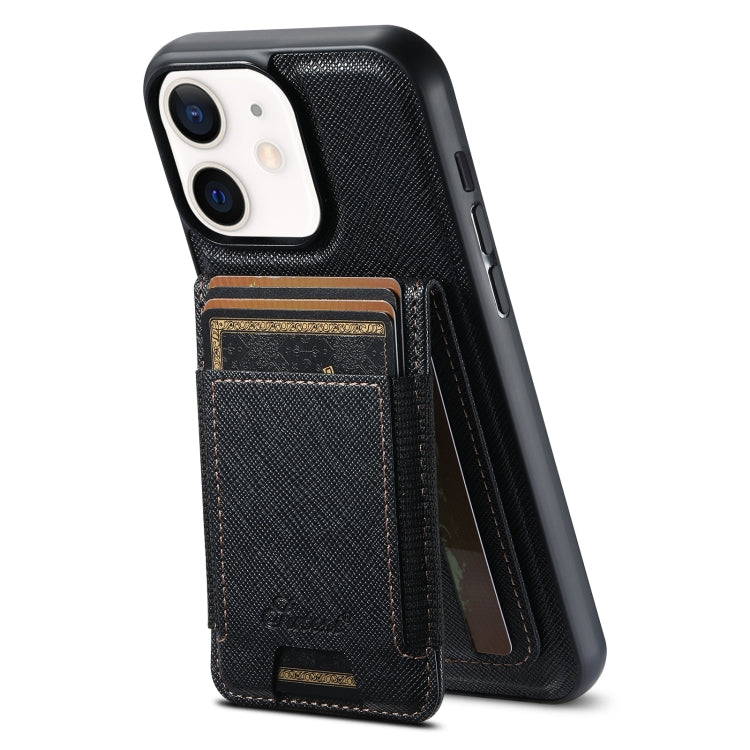 For iPhone 12 Suteni H17 Cross Grain Leather MagSafe Detachable Wallet Phone Case(Black) - iPhone 12 / 12 Pro Cases by Suteni | Online Shopping South Africa | PMC Jewellery | Buy Now Pay Later Mobicred