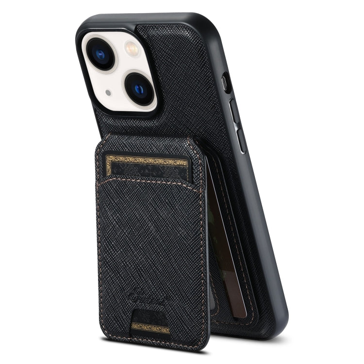 For iPhone 13 Suteni H18 Cross Grain MagSafe Wallet Leather Phone Case(Black) - iPhone 13 Cases by Suteni | Online Shopping South Africa | PMC Jewellery | Buy Now Pay Later Mobicred