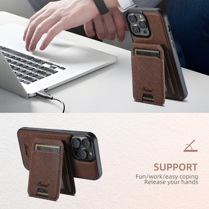 For iPhone 12 Suteni H18 Cross Grain MagSafe Wallet Leather Phone Case(Brown) - iPhone 12 / 12 Pro Cases by Suteni | Online Shopping South Africa | PMC Jewellery | Buy Now Pay Later Mobicred