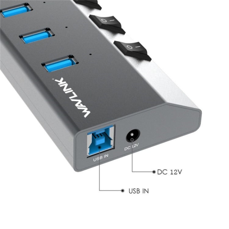 WAVLINK UH3076 5Gbps 7-port USB 3.0 Hub with Independent Switch and LED Indicator(EU Plug) - free shipping - PMC Jewellery - Order now!