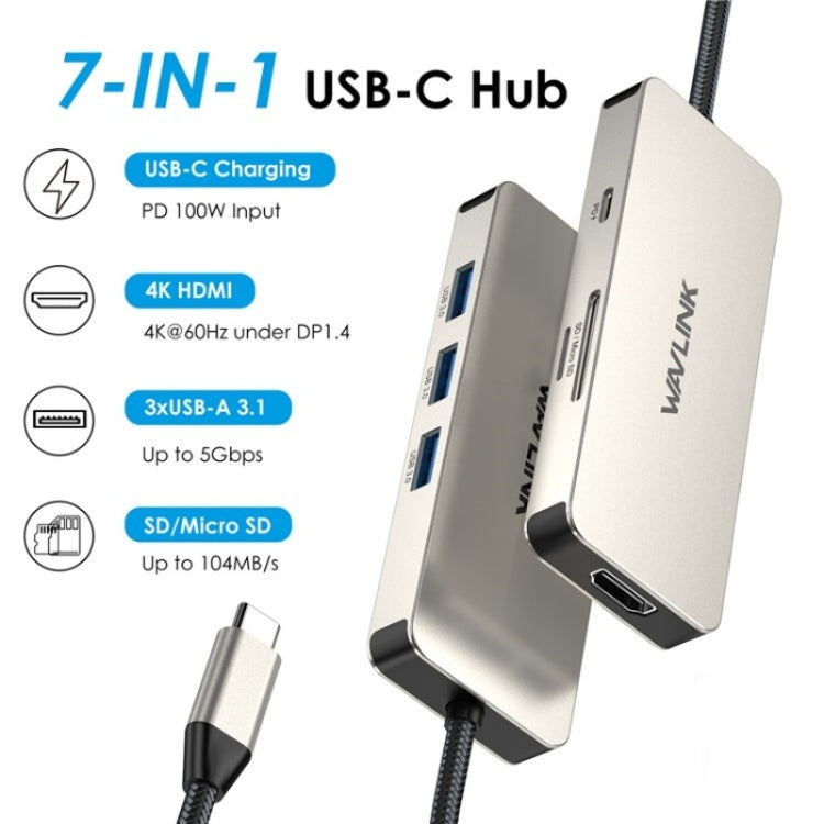 WAVLINK UHP3416 7-in-1 PD100W Charging SD / TF Card Reader 4K HD Type-C Docking Station(Blue) - free shipping - PMC Jewellery - Order now!