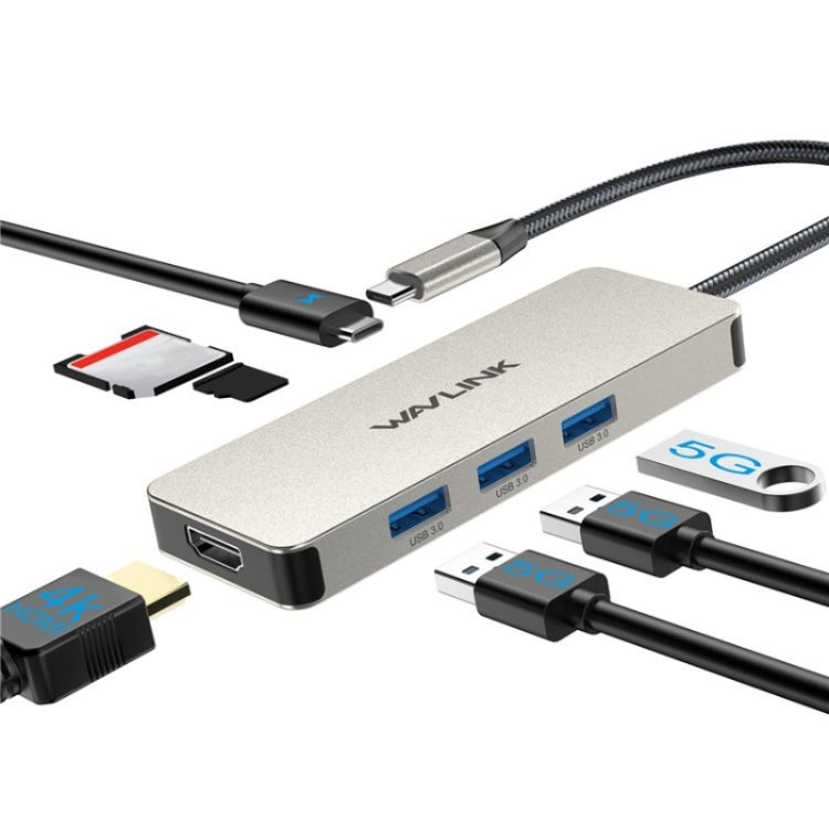 WAVLINK UHP3416 7-in-1 PD100W Charging SD / TF Card Reader 4K HD Type-C Docking Station(Silver) - free shipping - PMC Jewellery - Order now!