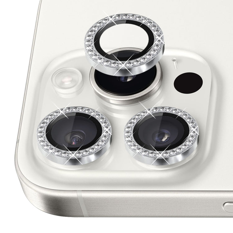 For iPhone 16 Pro / 16 Pro Max NORTHJO Rhinestone Camera Lens Protector Tempered Glass Metal Ring Film(Silver) - free shipping - PMC Jewellery - Order now!