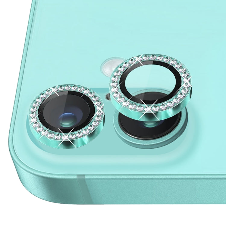 For iPhone 16 / 16 Plus NORTHJO Rhinestone Camera Lens Protector Tempered Glass Metal Ring Film(Cyan) - iPhone 16 Tempered Glass by NORTHJO | Online Shopping South Africa | PMC Jewellery | Buy Now Pay Later Mobicred