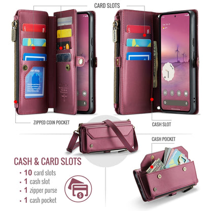 For Google Pixel 9 Pro XL CaseMe C36 Card Slots Zipper Wallet RFID Anti-theft Leather Phone Case(Wine) - Google Cases by CaseMe | Online Shopping South Africa | PMC Jewellery | Buy Now Pay Later Mobicred