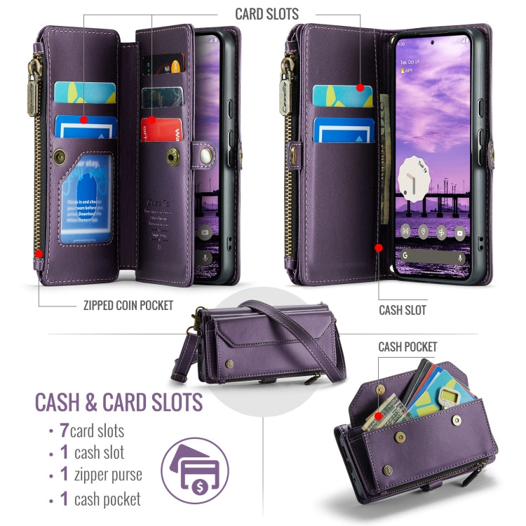 For Google Pixel 9 / 9 Pro CaseMe C36 Card Slots Zipper Wallet RFID Anti-theft Leather Phone Case(Purple) - Google Cases by CaseMe | Online Shopping South Africa | PMC Jewellery | Buy Now Pay Later Mobicred