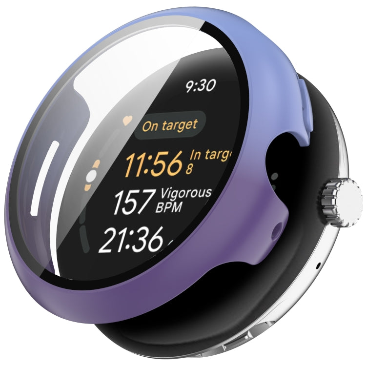 For Google Pixel Watch 3 41mm PC + Tempered Film Integrated Watch Protective Case(Blue+Purple) - Watch Cases by PMC TechLife | Online Shopping South Africa | PMC TechLife | Buy Now Pay Later Mobicred