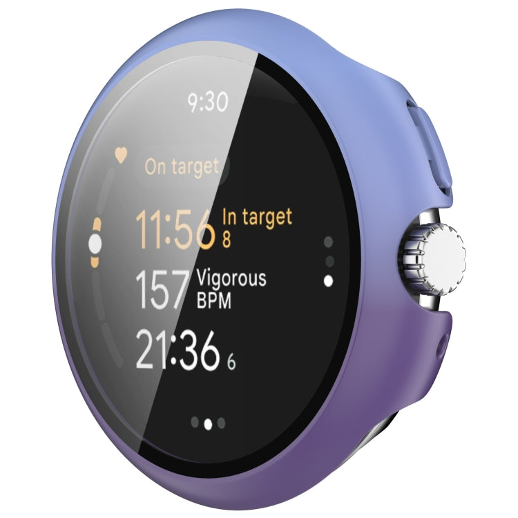For Google Pixel Watch 3 41mm PC + Tempered Film Integrated Watch Protective Case(Blue+Purple) - Watch Cases by PMC TechLife | Online Shopping South Africa | PMC TechLife | Buy Now Pay Later Mobicred