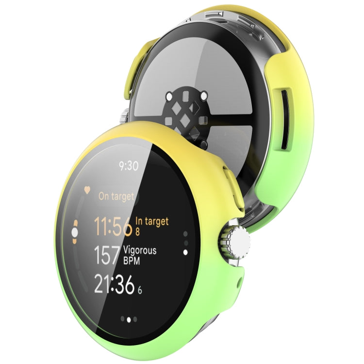 For Google Pixel Watch 3 45mm PC + Tempered Film Integrated Watch Protective Case(Yellow+Green) - Watch Cases by PMC TechLife | Online Shopping South Africa | PMC TechLife | Buy Now Pay Later Mobicred
