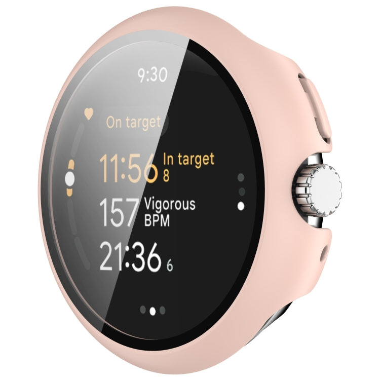 For Google Pixel Watch 3 45mm PC + Tempered Film Integrated Watch Protective Case(Pink) - Watch Cases by PMC TechLife | Online Shopping South Africa | PMC TechLife | Buy Now Pay Later Mobicred