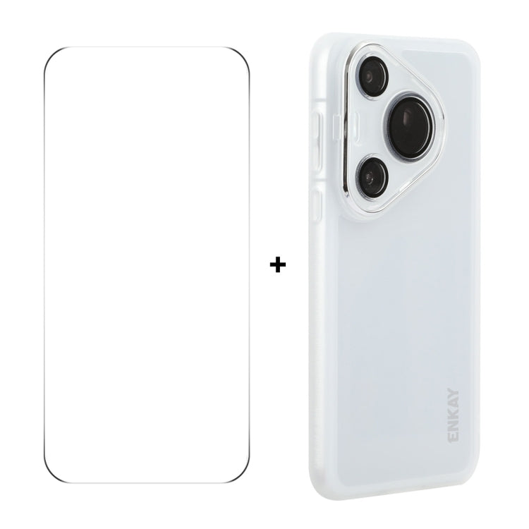 For Huawei Pura 70 ENKAY Hat-Prince Translucent Matte TPU Phone Case with Lens Film + 9H Big Arc Edge Film(White) - Huawei Cases by ENKAY | Online Shopping South Africa | PMC Jewellery | Buy Now Pay Later Mobicred