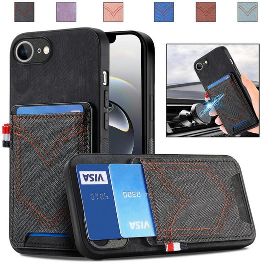 For iPhone 16e Denim Texture Leather Skin Phone Case with Card Slot(Black) - iPhone 16e Cases by PMC Jewellery | Online Shopping South Africa | PMC Jewellery | Buy Now Pay Later Mobicred