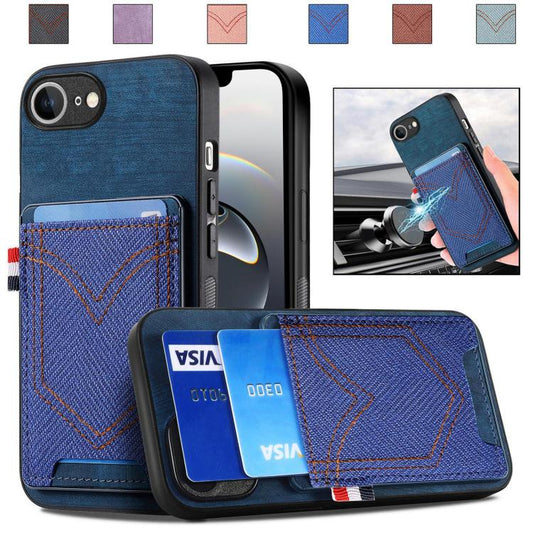 For iPhone 16e Denim Texture Leather Skin Phone Case with Card Slot(Blue) - iPhone 16e Cases by PMC Jewellery | Online Shopping South Africa | PMC Jewellery | Buy Now Pay Later Mobicred