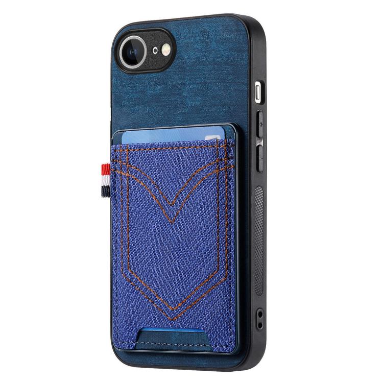 For iPhone 16e Denim Texture Leather Skin Phone Case with Card Slot(Blue) - iPhone 16e Cases by PMC TechLife | Online Shopping South Africa | PMC TechLife | Buy Now Pay Later Mobicred
