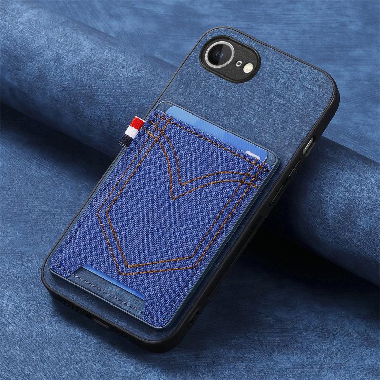 For iPhone 16e Denim Texture Leather Skin Phone Case with Card Slot(Blue) - iPhone 16e Cases by PMC TechLife | Online Shopping South Africa | PMC TechLife | Buy Now Pay Later Mobicred