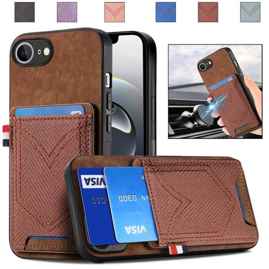 For iPhone 16e Denim Texture Leather Skin Phone Case with Card Slot(Brown) - iPhone 16e Cases by PMC Jewellery | Online Shopping South Africa | PMC Jewellery | Buy Now Pay Later Mobicred