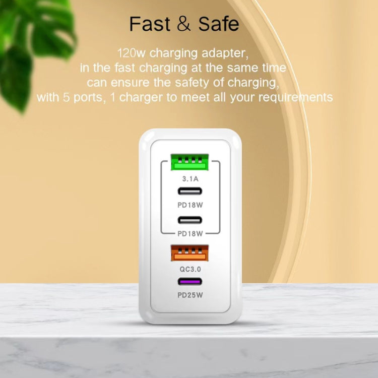 120W 3 PD Type-C Dual USB Multi Port Charger for Mobile Phones, UK Plug(Black) - free shipping - PMC Jewellery - Order now!